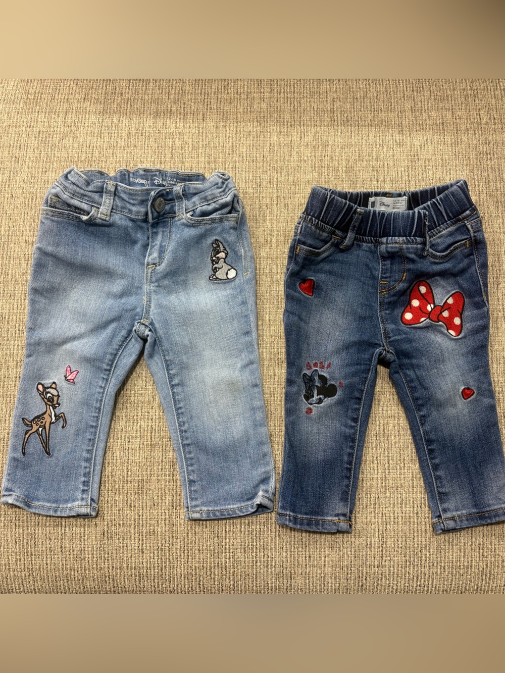 Baby Gap Disney Denim Jeans with Character Patches - Light Blue & Dark Blue